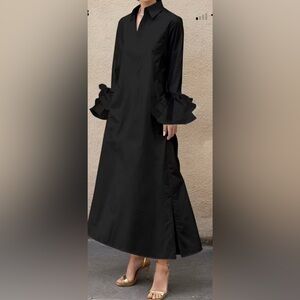 Oshoplive Elegant Black Thin Maxi Contemporary Witchy Dress SzS